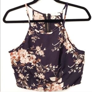 Spaghetti Strap Flower Print Sheer Crop Top